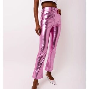 💖‎ Amy Lynn Metallic Pink Faux Leather Pants High-Rise Straight Leg S ✨